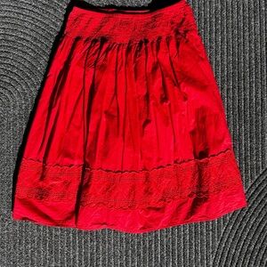 Studio West Vibrant Red Embroidered A-Line Skirt Tradwife Cottagecore Equestrian